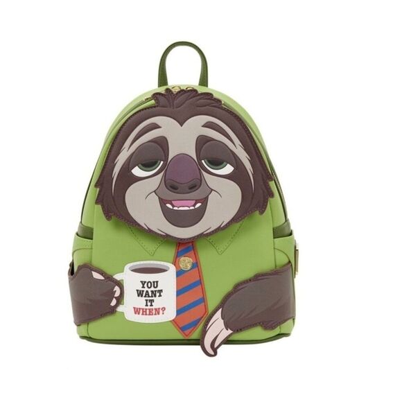 Loungefly Disney Zootopia Exclusive FLASH Cosplay Mini Backpack Sloth Coffee NWT